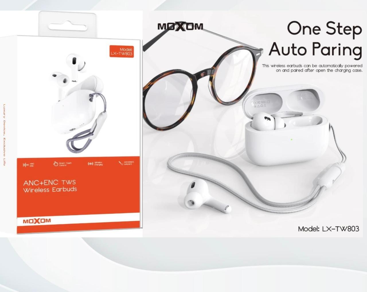 AIRPODS MOXOM LX-TW803 CON DESPLIEGUE DE VENTANA