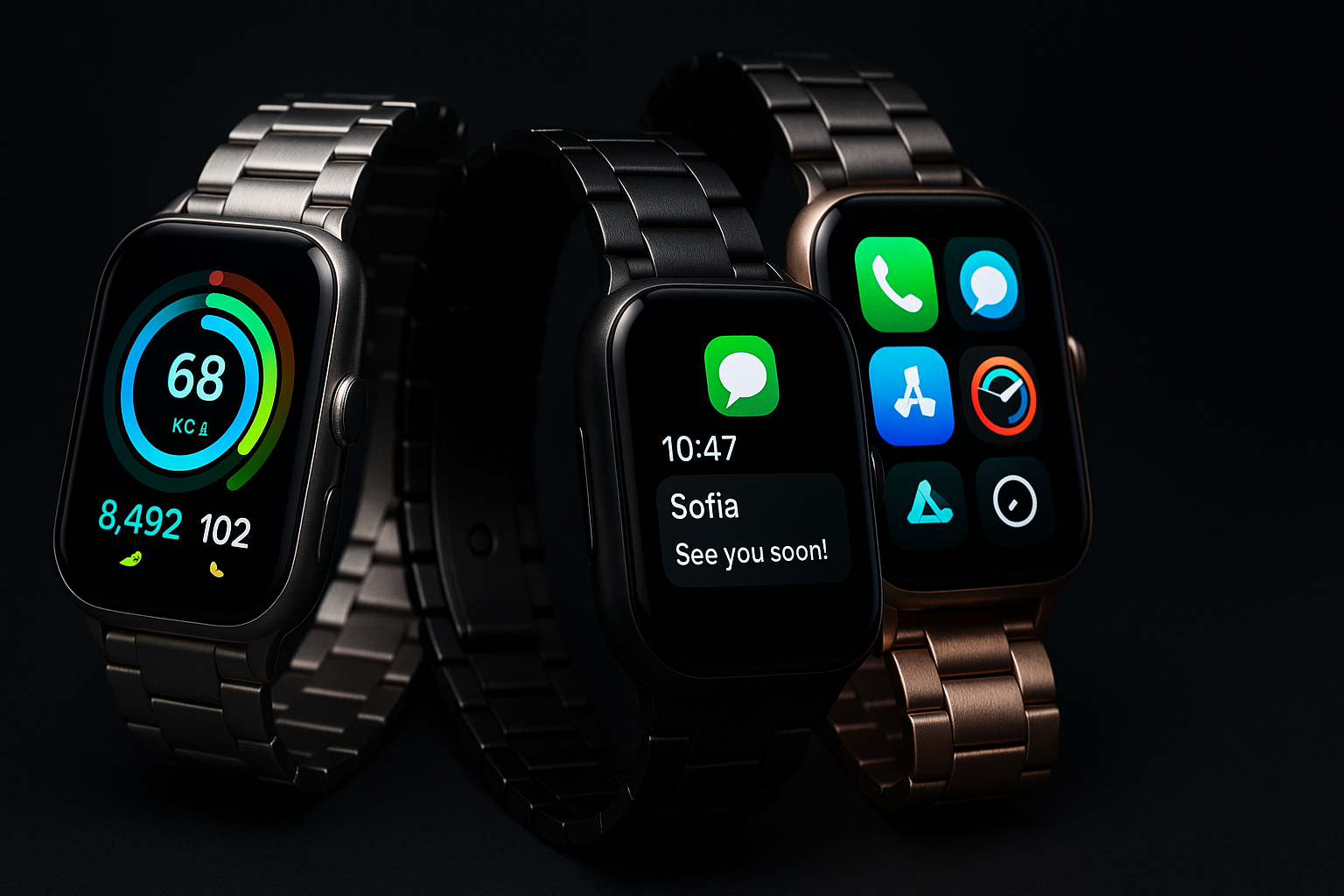 haz smart watchs llamativos en un fondo oscuro